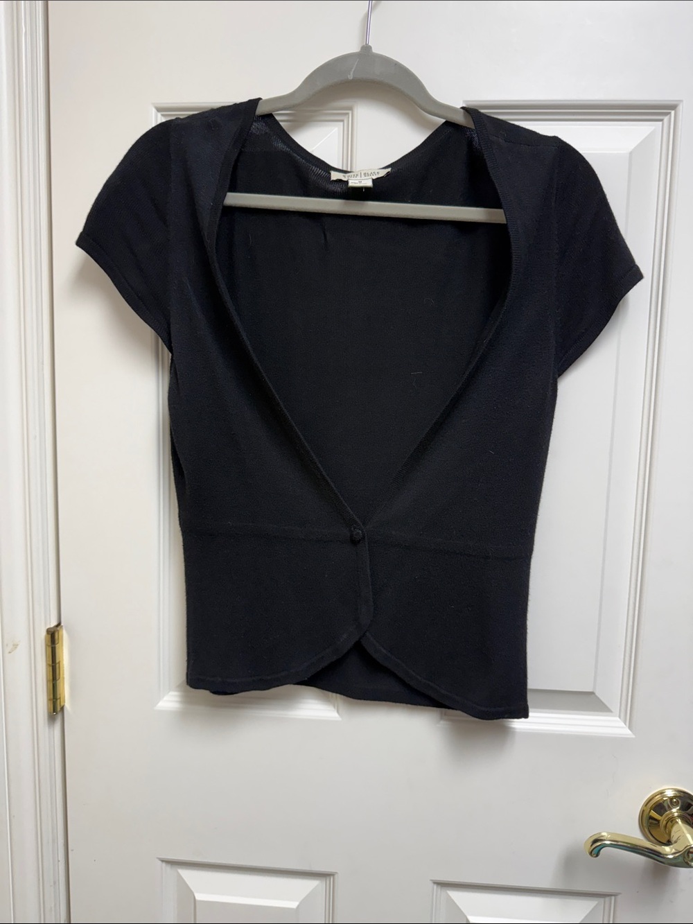 Black Short Sleeve Deep V Knit Top